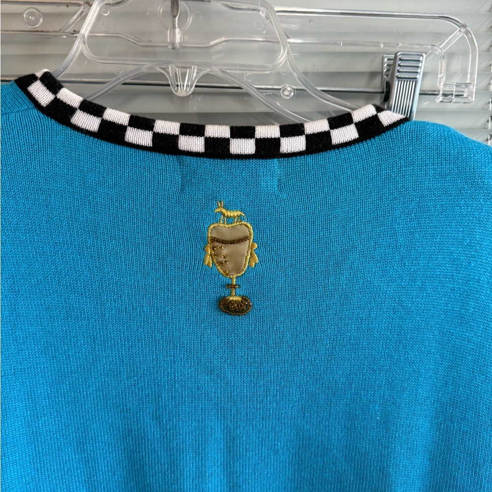 Berek Teal Cardigan Horse Racing Derby Preakness Applique Beads Embroidery Rare - Picture 10 of 11